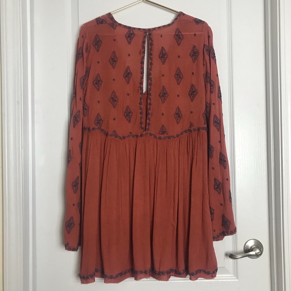 FREE PEOPLE Rust Orange Embroidered Mini Dress - Picture 5 of 8